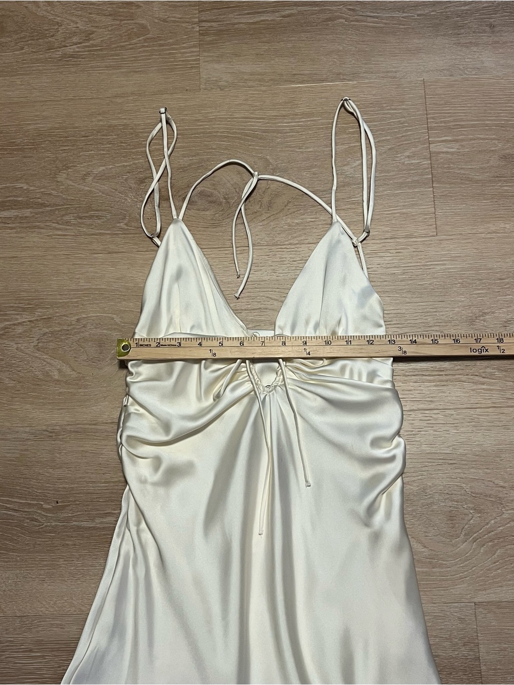 NWT “FLAWED” Zara Ivory Satin Maxi Slip Dress with Front Keyhole Size Small - Picture 13 of 16